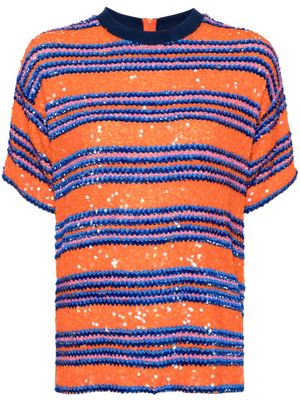Ashish striped sequin-embellished T-shirt - Orange
