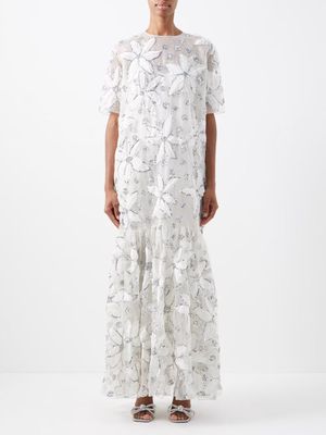 Ashish - Water Lily Sequinned-organza Dress - Womens - White Silver