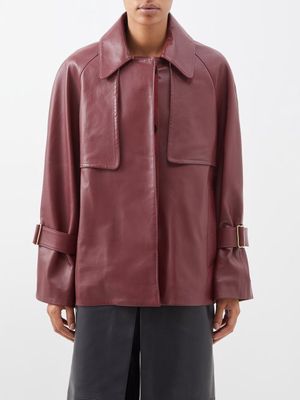 Ashlyn - Anabel Silk-lined Leather Coat - Womens - Burgundy