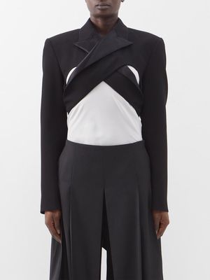 Ashlyn - Blade Satin-lapel Crepe Cropped Jacket - Womens - Black