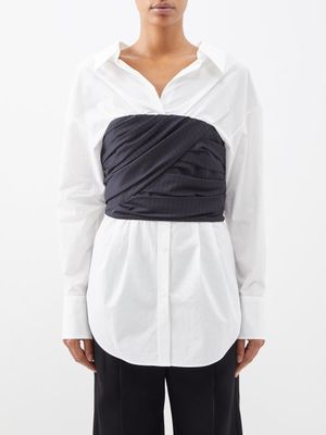 Ashlyn - Danica Ruched-panel Cotton-poplin Shirt - Womens - Navy White