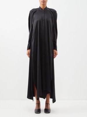 Ashlyn - Dillan Side-slit Satin Shirt Dress - Womens - Black