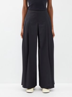 Ashlyn - Estelle Pleated Crepe Wide-leg Trousers - Womens - Black