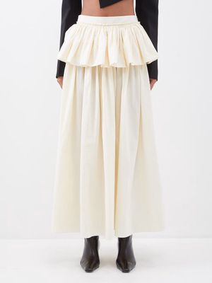 Ashlyn - Frida Ruched-panel Cotton Maxi Skirt - Womens - Ivory
