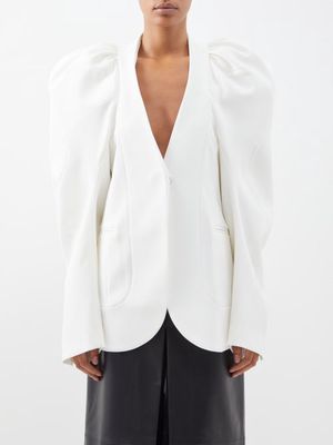 Ashlyn - Grace Puff-sleeved Cutout Crepe Tailored Jacket - Womens - White