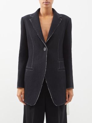 Ashlyn - Jude Raw-edge Topstitched Wool Suit Jacket - Womens - Black Ivory