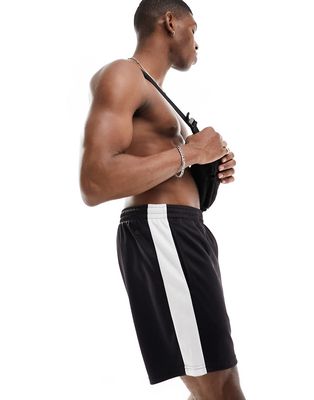 ASOS 4505 contrast side stripe jersey training shorts in black