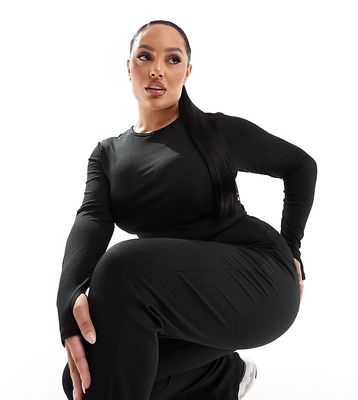 ASOS 4505 Curve long sleeve training top in rib with ruche detail in black - part of a set