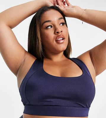 ASOS 4505 Curve mid support sports bra in sheen-Navy