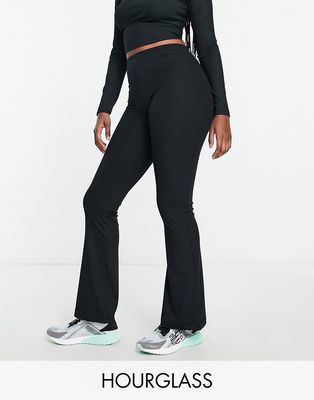 ASOS 4505 Hourglass slim kick flare legging with deep wrap waistband in rib - part of a set-Black