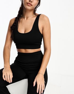 ASOS 4505 Icon seamless ribbed light support sports bra in black
