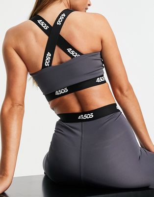 ASOS 4505 medium support sports bra with branded elastic-Grey