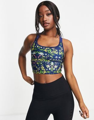 ASOS 4505 mid impact sports bra in floral print-Navy