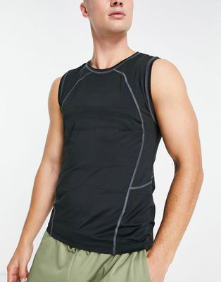 ASOS 4505 muscle fit training sleeveless t-shirt with contour seam detail-Black