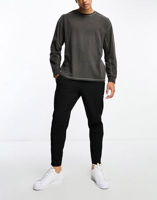 ASOS 4505 oversized long sleeve t-shirt with quick dry in pigment washed gray-Black