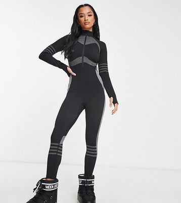 ASOS 4505 Petite all in one base layer with 1/2 zip and contouring detail in black-Multi