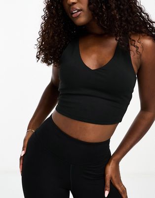 ASOS 4505 plunge soft touch tank top with inner bra in black