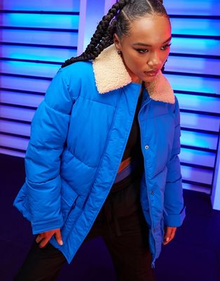 ASOS 4505 puffer jacket with teddy collar-Blue