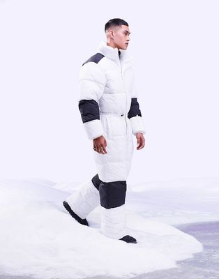 ASOS 4505 puffer ski suit in monochrome-White