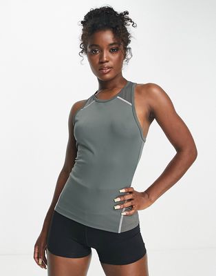 ASOS 4505 running tank top in mesh and solid with color block stitching-Gray