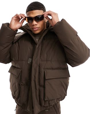 ASOS 4505 Ski exaggerated ski coat with padding and quilting-Brown