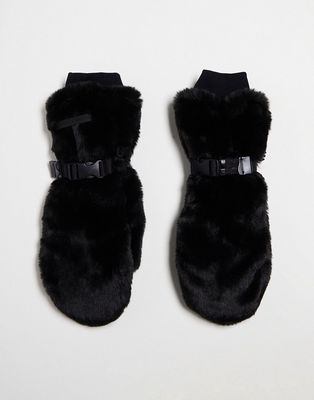 ASOS 4505 ski faux fur mittens-Black