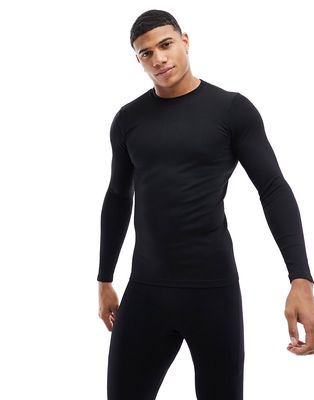 ASOS 4505 Ski seamless rib base layer long sleeve t-shirt in black