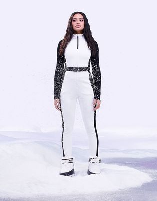 ASOS 4505 ski suit all in one with mono contrast detail-White