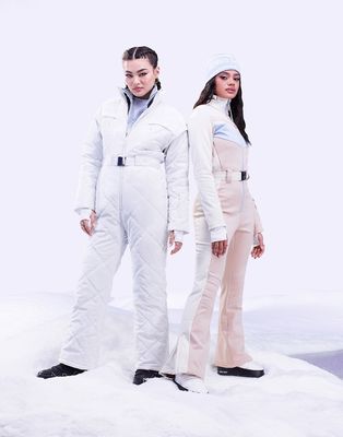 ASOS 4505 ski suit in iridescent shine with detachable sleeves-White
