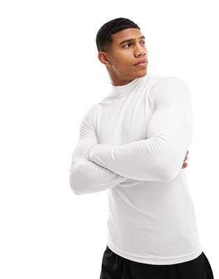 ASOS 4505 training long sleeve base layer with mock neck with thermal performance fabric in white