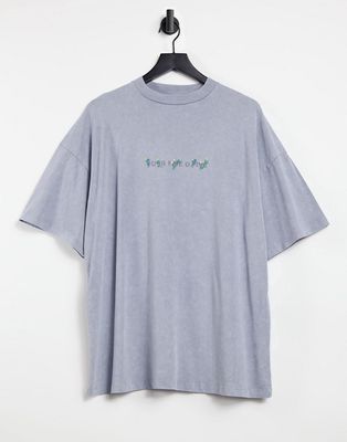 ASOS 4505 unisex logo oversized T-shirt with floral embroidery-Grey