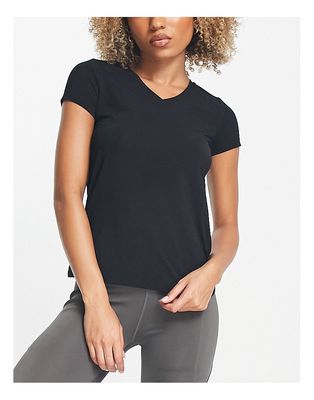 ASOS 4505 v neck performance t-shirt with cap sleeve-Black