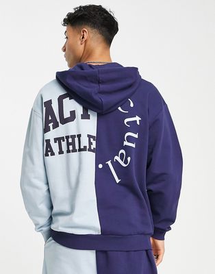ASOS Actual oversized hoodie with cut and sew detail with logo print in blue - part of a set-Navy