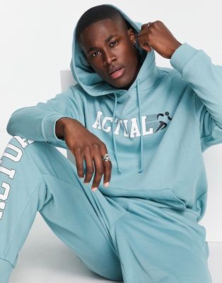 ASOS Actual oversized hoodie with graphic logo print in blue - part of a set