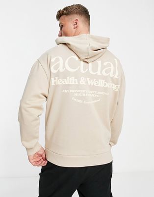 ASOS Actual oversized hoodie with Health & Wellbeing back logo print in neutral