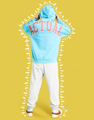 ASOS Actual oversized hoodie with large shoulder logo print in bright blue