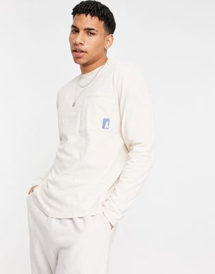 ASOS Actual oversized long sleeve T-shirt in beige wash with logo detail-Neutral