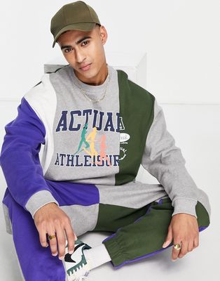 ASOS Actual oversized sweatshirt with graphic and logo print splicing in gray heather - part of a set