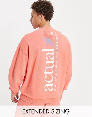 ASOS Actual oversized washed sweatshirt with running graphic and logo prints in orange - part of a set