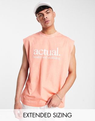 ASOS Actual oversized washed tank top with 'actual health and wellbeing' puff print in orange