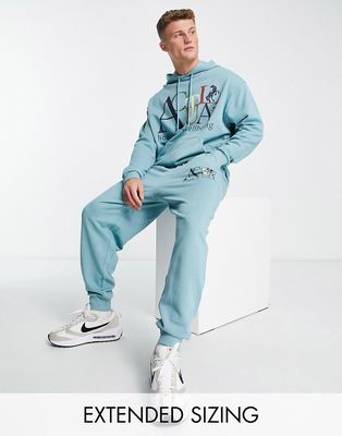 ASOS Actual relaxed sweatpants with logo print in light blue - part of a set