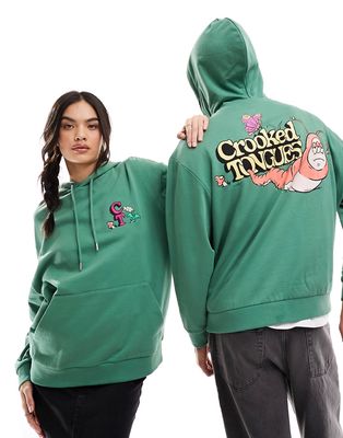 ASOS Crooked Tongues unisex oversized hoodie in green with print