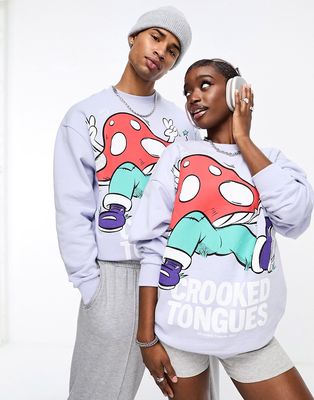 ASOS CROOKED TONGUES unisex oversized sweatshirt in lilac with print-Blue