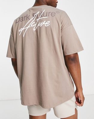 ASOS Dark Future Active oversized training T-shirt with back print-Brown