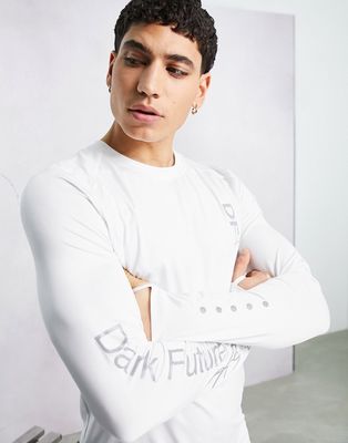 ASOS Dark Future Active training long sleeve t-shirt with sleeve print-White