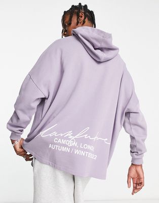 ASOS Dark Future extreme oversized hoodie with front and back logo prints in purple