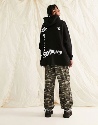 ASOS Dark Future extreme oversized hoodie with multi placement graffiti logo prints in black