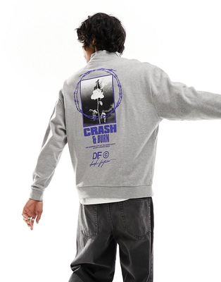ASOS DARK FUTURE oversized half zip sweatshirt in gray heather with back photographic print