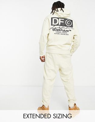 ASOS Dark Future oversized hoodie with front and back logo prints in ecru - part of a set-White