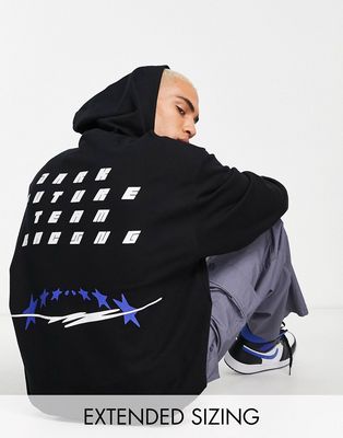 ASOS Dark Future oversized hoodie with front and back star graphic prints in black
